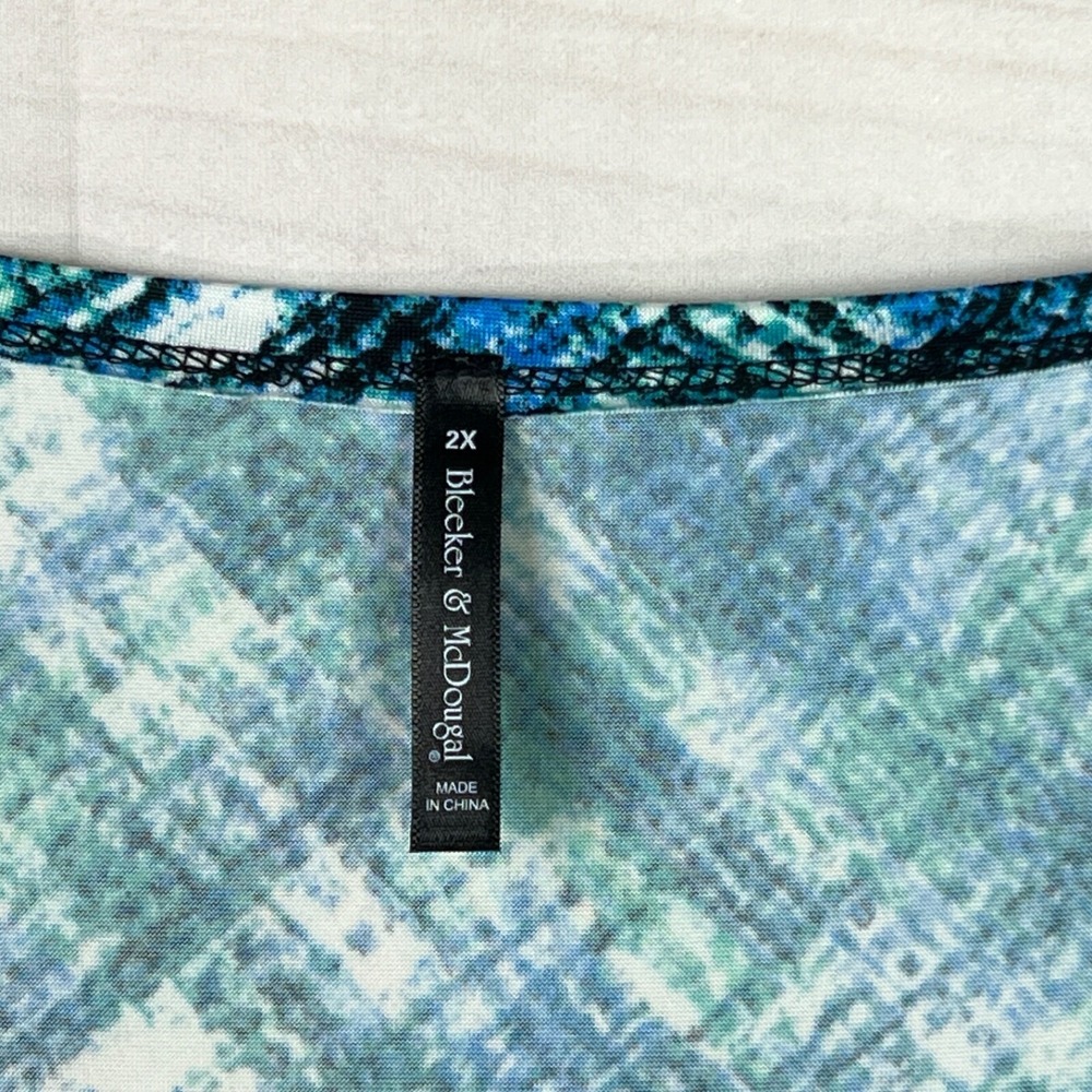 Bleeker & McDougal Top Womens 2X Blue Green Plaid Blouse Cold Shoulder Knit Lace - Picture 3 of 7